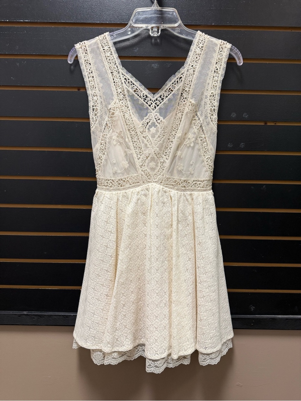 Free People Small Ivory Scalloped Lace Sleeveless Mini Dress Boho Romantic